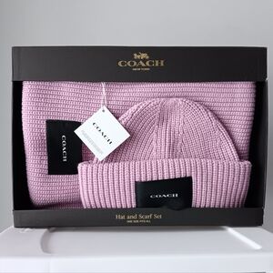 Coach Wool Blend Knit Patch Beanie & Scarf Boxed Set Faded Pink